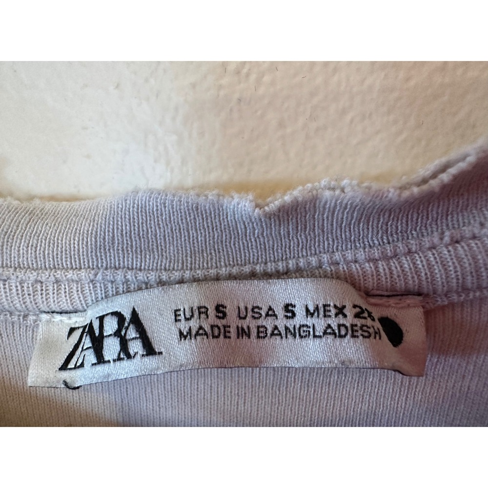 Zara Womens Destroyed Ribbed Knit Top Lite Grey Crew Neck Distressed Small - Picture 7 of 15